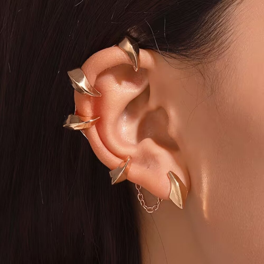 Goth Emo Punk Rave Edgy Claw Spike Ear Cuff Wrap, Piercing Required - Gold